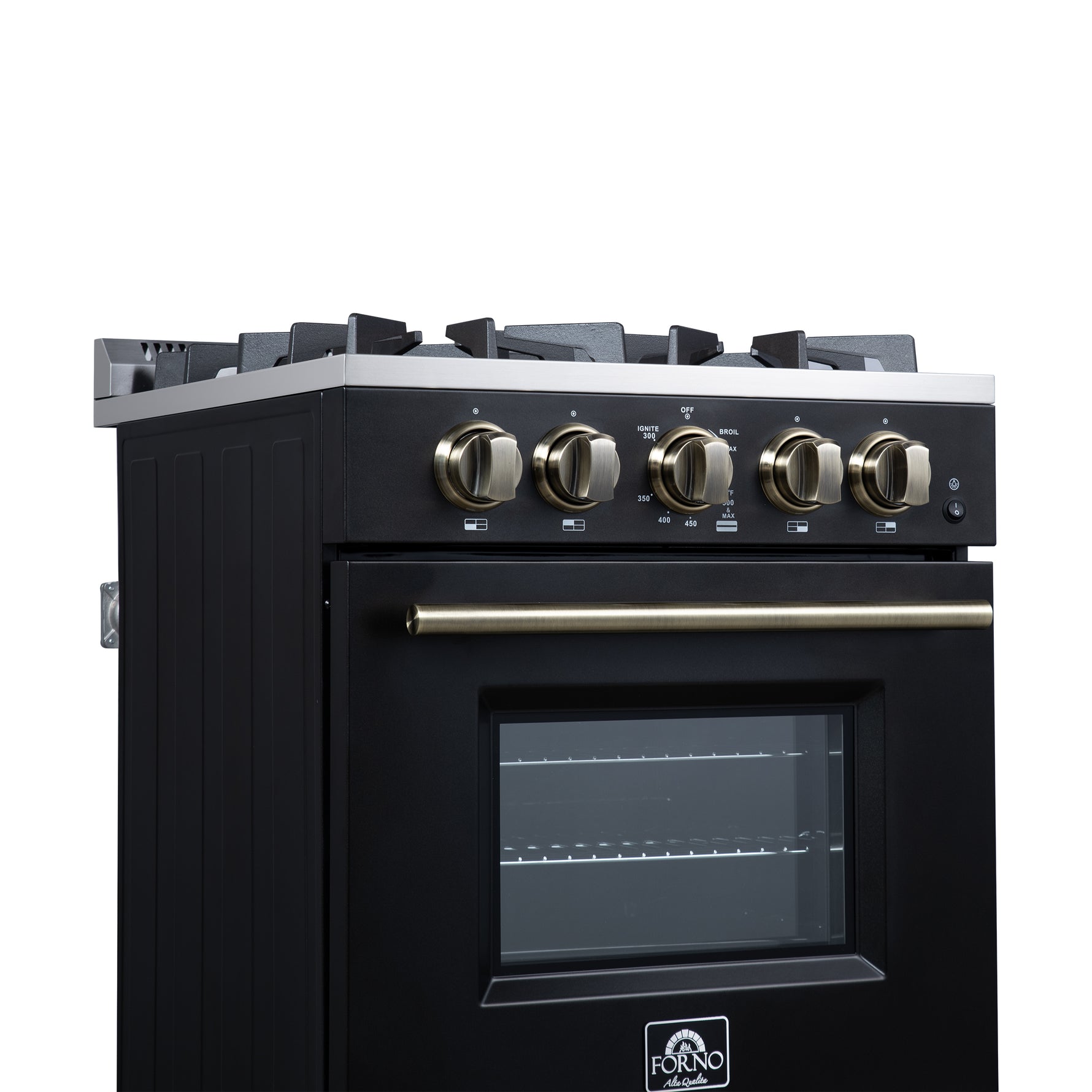 Forno Breno 24 Inch Freestanding Gas Range in Black with Antique Brass, Plug Included, Energy Efficient - BonPrix Électroménagers