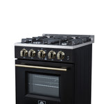 Forno Breno 24 Inch Freestanding Gas Range in Black with Antique Brass, Plug Included, Energy Efficient - BonPrix Électroménagers