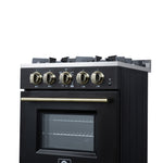 Forno Breno 24 Inch Freestanding Gas Range in Black with Antique Brass, Plug Included, Energy Efficient - BonPrix Électroménagers