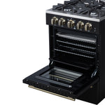 Forno Breno 24 Inch Freestanding Gas Range in Black with Antique Brass, Plug Included, Energy Efficient - BonPrix Électroménagers