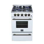 Forno Breno 24 Inch Freestanding Gas Range in White with Antique Brass, Plug Included, Energy Efficient - BonPrix Électroménagers