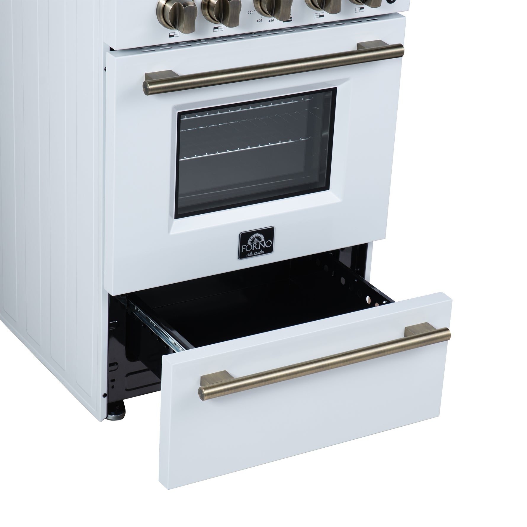Forno Breno 24 Inch Freestanding Gas Range in White with Antique Brass, Plug Included, Energy Efficient - BonPrix Électroménagers