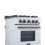 Forno Breno 24 Inch Freestanding Gas Range in White with Antique Brass, Plug Included, Energy Efficient - BonPrix Électroménagers
