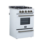 Forno Breno 24 Inch Freestanding Gas Range in White with Antique Brass, Plug Included, Energy Efficient - BonPrix Électroménagers