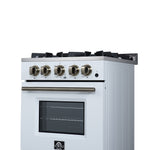 Forno Breno 24 Inch Freestanding Gas Range in White with Antique Brass, Plug Included, Energy Efficient - BonPrix Électroménagers