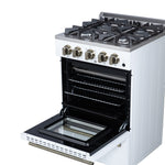 Forno Breno 24 Inch Freestanding Gas Range in White with Antique Brass, Plug Included, Energy Efficient - BonPrix Électroménagers