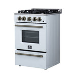 Forno Breno 24 Inch Freestanding Gas Range in White with Antique Brass, Plug Included, Energy Efficient - BonPrix Électroménagers