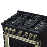 Valente 36" Gas Range in Black, 6 Sealed Burnes, 71 000 BTU Cooktop Output , 5.2 Cu.Ft. convection Oven, Telescopic Racks - BonPrix Électroménagers