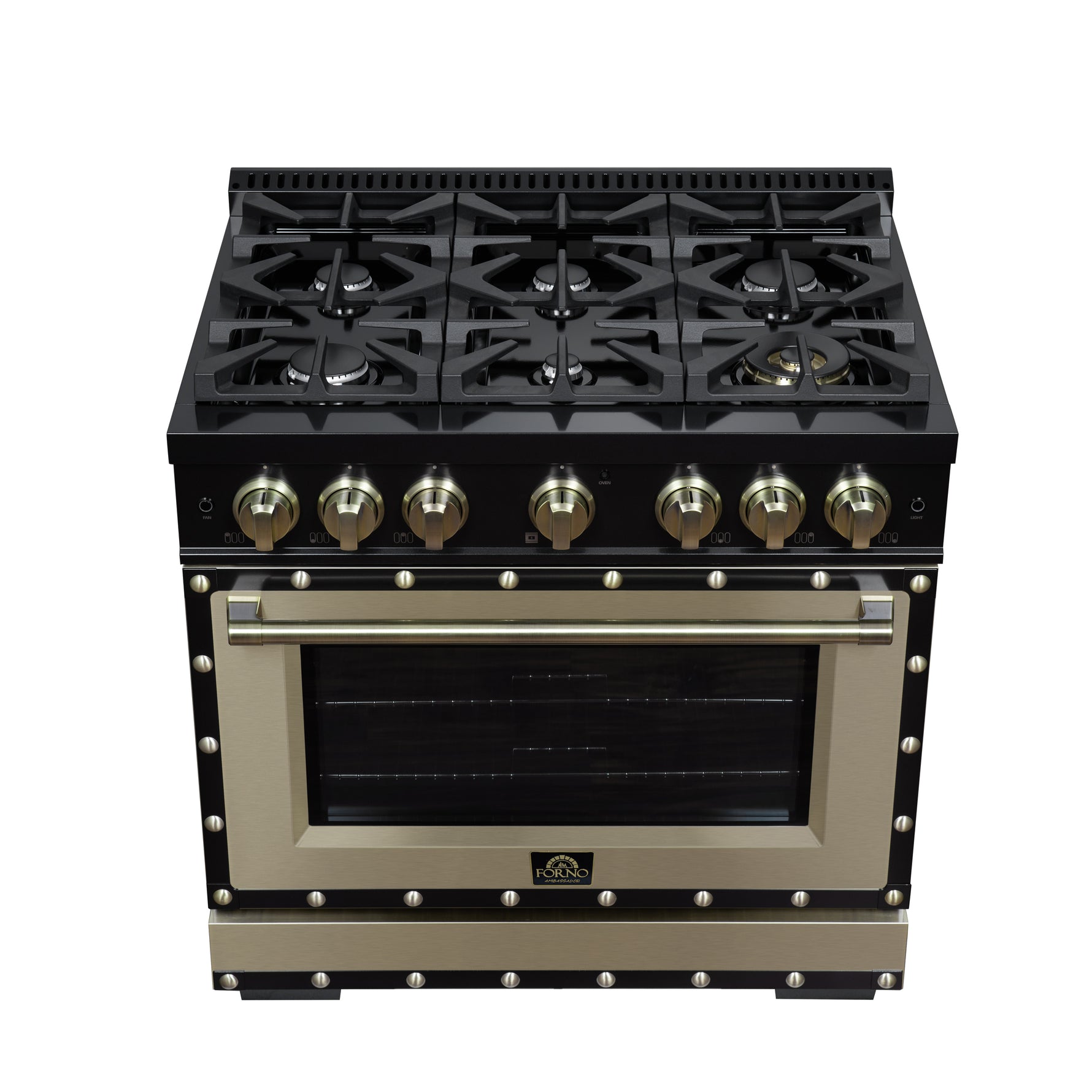 Valente 36" Gas Range in Black, 6 Sealed Burnes, 71 000 BTU Cooktop Output , 5.2 Cu.Ft. convection Oven, Telescopic Racks - BonPrix Électroménagers