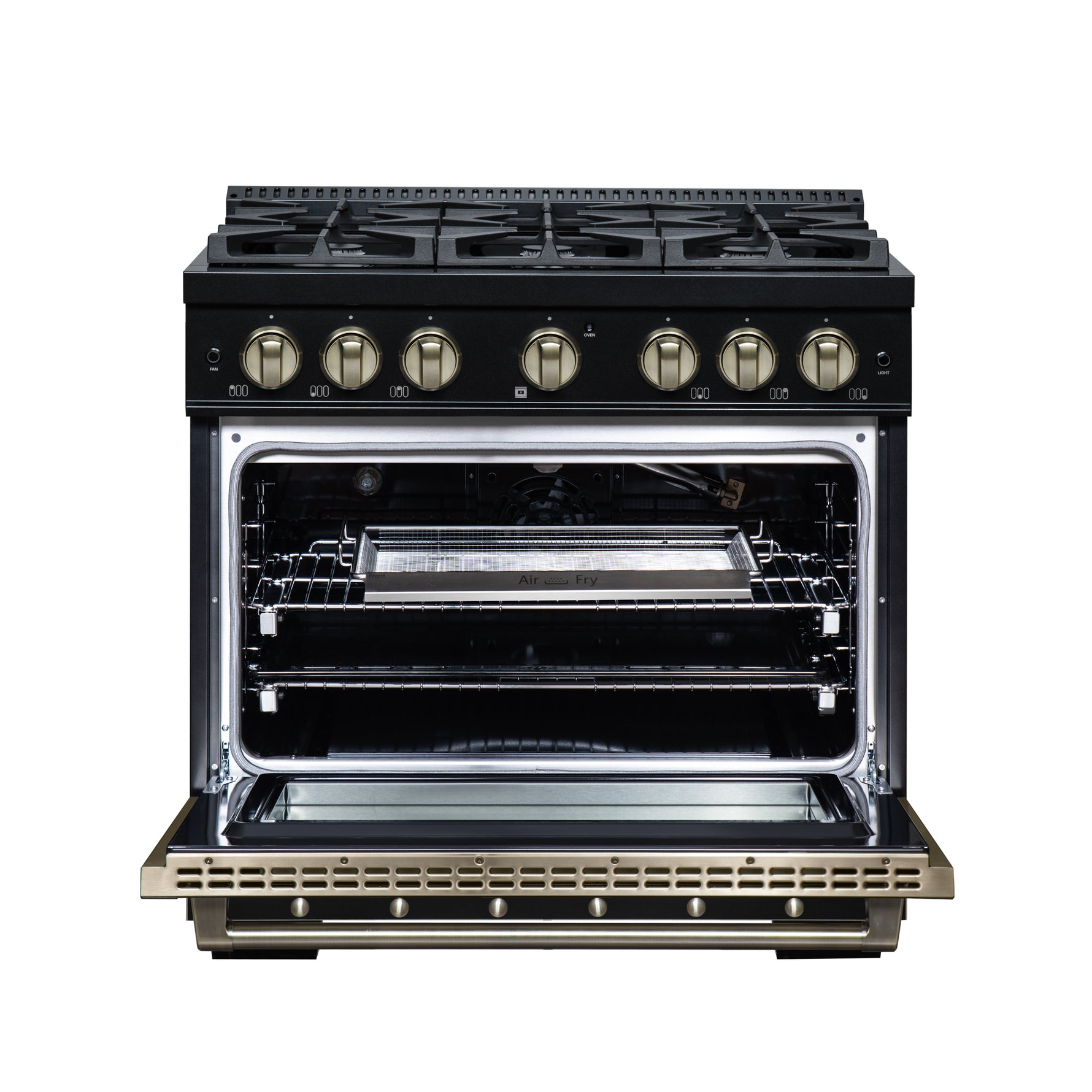 Valente 36" Gas Range in Black, 6 Sealed Burnes, 71 000 BTU Cooktop Output , 5.2 Cu.Ft. convection Oven, Telescopic Racks - BonPrix Électroménagers