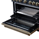 Valente 36" Gas Range in Black, 6 Sealed Burnes, 71 000 BTU Cooktop Output , 5.2 Cu.Ft. convection Oven, Telescopic Racks - BonPrix Électroménagers