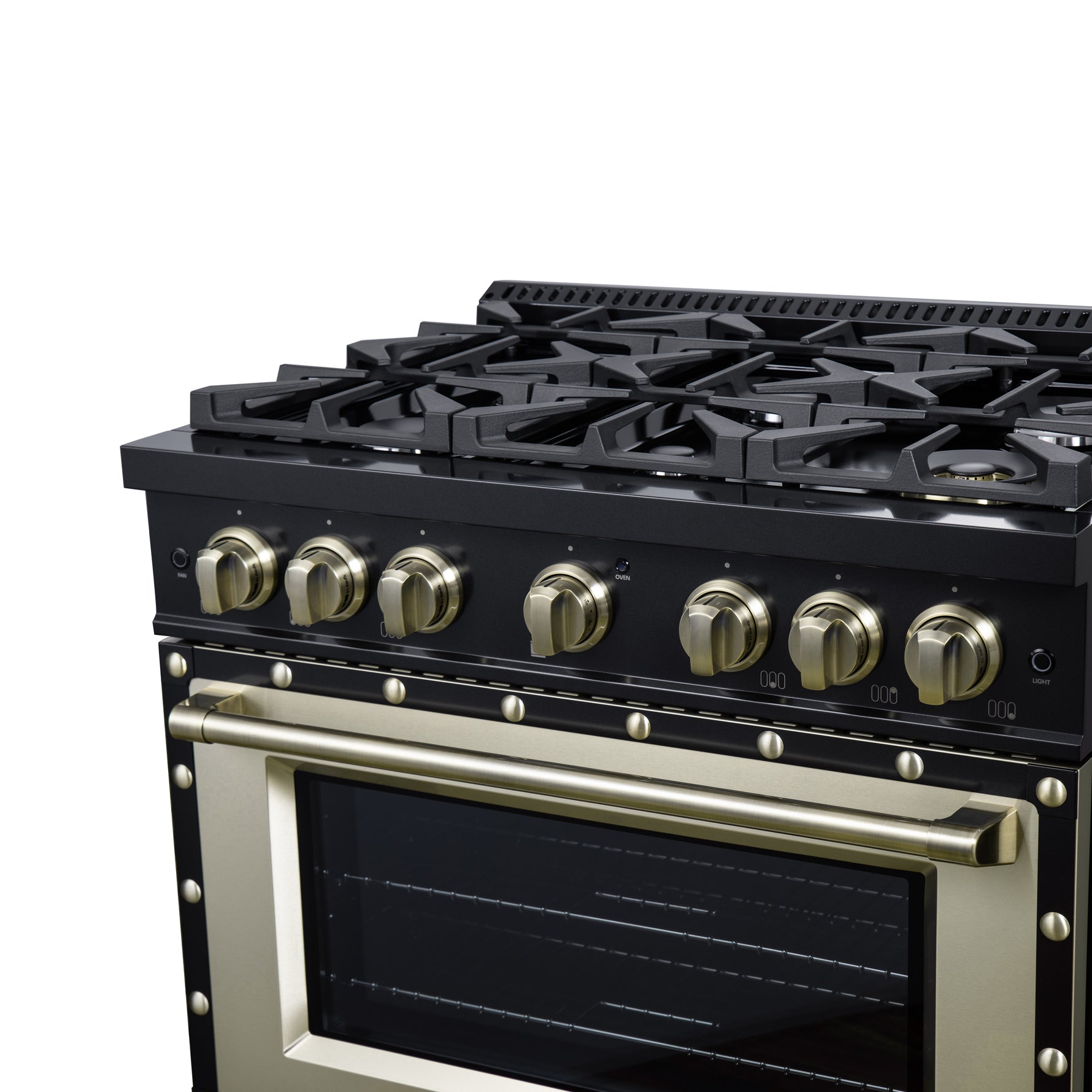 Valente 36" Gas Range in Black, 6 Sealed Burnes, 71 000 BTU Cooktop Output , 5.2 Cu.Ft. convection Oven, Telescopic Racks - BonPrix Électroménagers