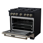 Valente 36" Gas Range in Black, 6 Sealed Burnes, 71 000 BTU Cooktop Output , 5.2 Cu.Ft. convection Oven, Telescopic Racks - BonPrix Électroménagers