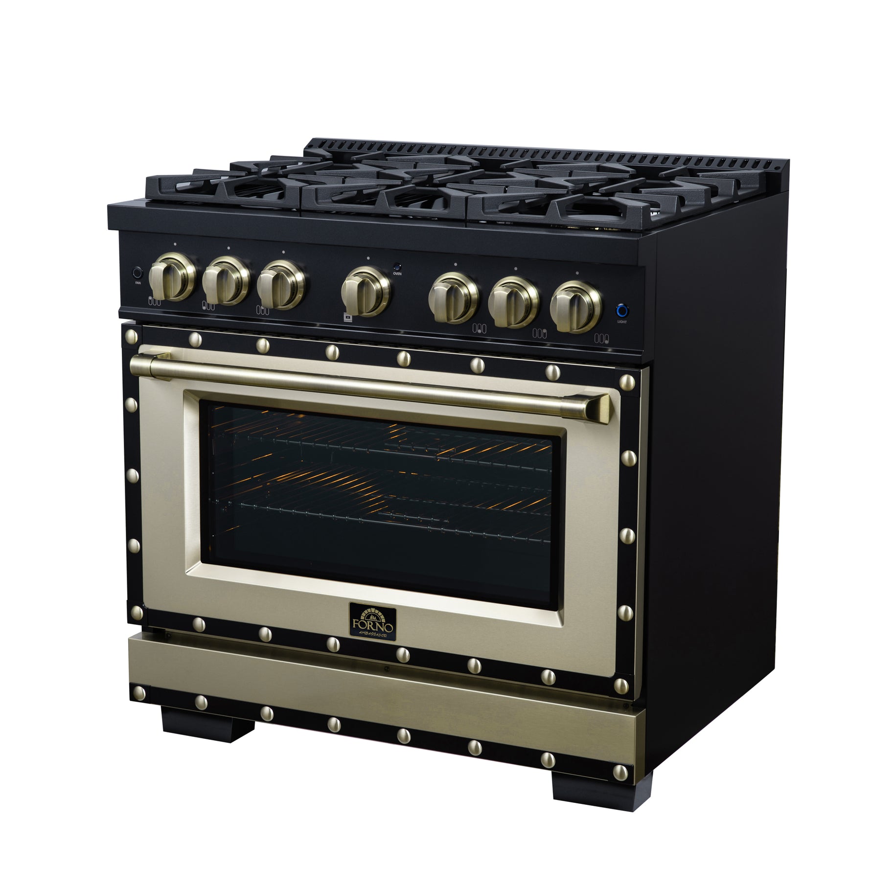 Valente 36" Gas Range in Black, 6 Sealed Burnes, 71 000 BTU Cooktop Output , 5.2 Cu.Ft. convection Oven, Telescopic Racks - BonPrix Électroménagers