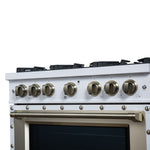 Valente 36" Gas Range in White, 6 Sealed Burnes, 71 000 BTU Cooktop Output , 5.2 Cu.Ft. convection Oven, Telescopic Racks - BonPrix Électroménagers