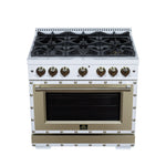 Valente 36" Gas Range in White, 6 Sealed Burnes, 71 000 BTU Cooktop Output , 5.2 Cu.Ft. convection Oven, Telescopic Racks - BonPrix Électroménagers