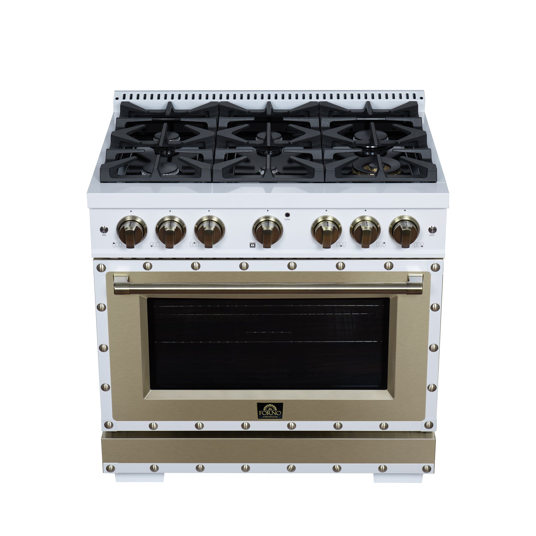 Valente 36" Gas Range in White, 6 Sealed Burnes, 71 000 BTU Cooktop Output , 5.2 Cu.Ft. convection Oven, Telescopic Racks - BonPrix Électroménagers