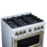 Valente 36" Gas Range in White, 6 Sealed Burnes, 71 000 BTU Cooktop Output , 5.2 Cu.Ft. convection Oven, Telescopic Racks - BonPrix Électroménagers