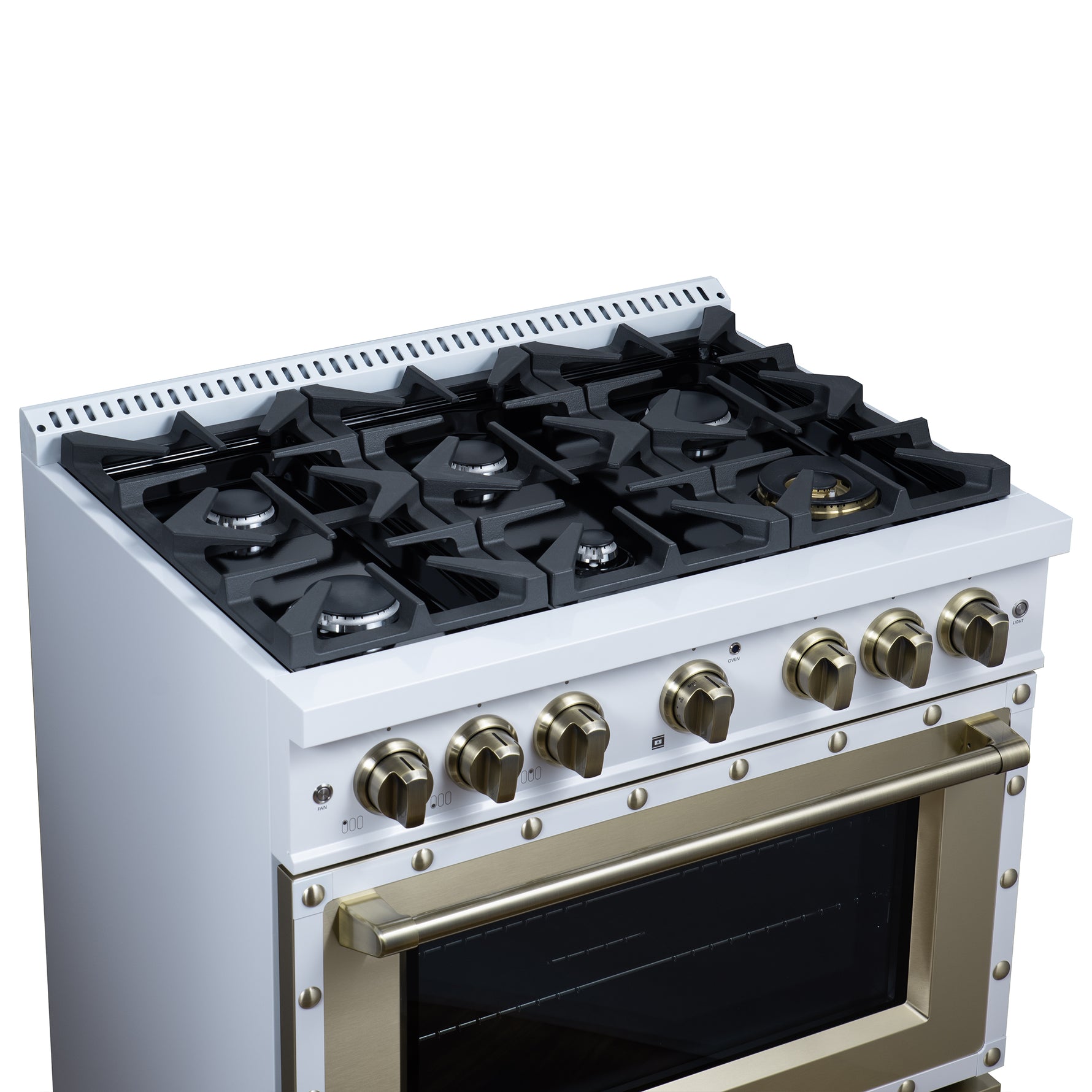 Valente 36" Gas Range in White, 6 Sealed Burnes, 71 000 BTU Cooktop Output , 5.2 Cu.Ft. convection Oven, Telescopic Racks - BonPrix Électroménagers