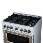 Valente 36" Gas Range in White, 6 Sealed Burnes, 71 000 BTU Cooktop Output , 5.2 Cu.Ft. convection Oven, Telescopic Racks - BonPrix Électroménagers