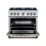 Valente 36" Gas Range in White, 6 Sealed Burnes, 71 000 BTU Cooktop Output , 5.2 Cu.Ft. convection Oven, Telescopic Racks - BonPrix Électroménagers