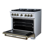 Valente 36" Gas Range in White, 6 Sealed Burnes, 71 000 BTU Cooktop Output , 5.2 Cu.Ft. convection Oven, Telescopic Racks - BonPrix Électroménagers