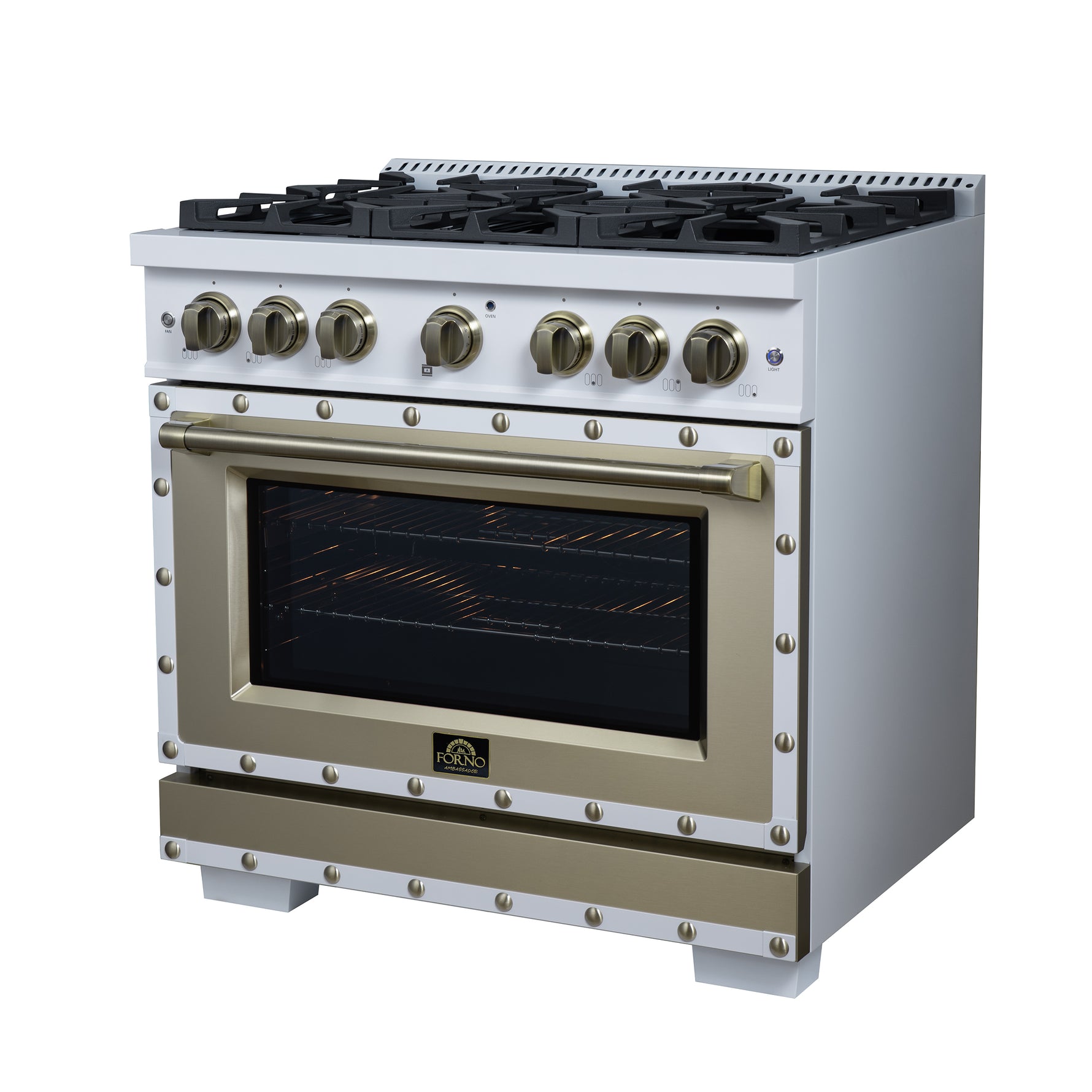 Valente 36" Gas Range in White, 6 Sealed Burnes, 71 000 BTU Cooktop Output , 5.2 Cu.Ft. convection Oven, Telescopic Racks - BonPrix Électroménagers