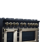 Valente 48" Gas Range in Black, 8 Sealed Burnes, 94 000 BTU Cooktop Output, 6.7 Cu.Ft. Double Oven, Telescopic Racks - BonPrix Électroménagers