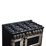 Valente 48" Gas Range in Black, 8 Sealed Burnes, 94 000 BTU Cooktop Output, 6.7 Cu.Ft. Double Oven, Telescopic Racks - BonPrix Électroménagers
