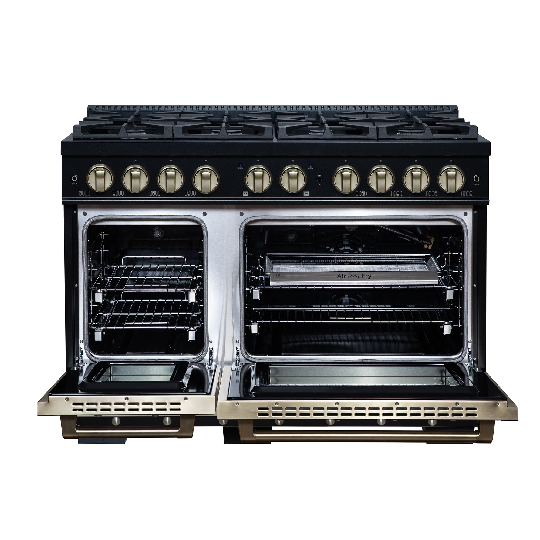 Valente 48" Gas Range in Black, 8 Sealed Burnes, 94 000 BTU Cooktop Output, 6.7 Cu.Ft. Double Oven, Telescopic Racks - BonPrix Électroménagers
