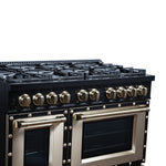 Valente 48" Gas Range in Black, 8 Sealed Burnes, 94 000 BTU Cooktop Output, 6.7 Cu.Ft. Double Oven, Telescopic Racks - BonPrix Électroménagers