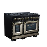Valente 48" Gas Range in Black, 8 Sealed Burnes, 94 000 BTU Cooktop Output, 6.7 Cu.Ft. Double Oven, Telescopic Racks - BonPrix Électroménagers