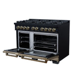 Valente 48" Gas Range in Black, 8 Sealed Burnes, 94 000 BTU Cooktop Output, 6.7 Cu.Ft. Double Oven, Telescopic Racks - BonPrix Électroménagers