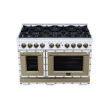 Valente 48" Gas Range in White, 8 Sealed Burnes, 94 000 BTU Cooktop Output, 6.7 Cu.Ft. Double Oven, Telescopic Racks - BonPrix Électroménagers