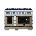 Valente 48" Gas Range in White, 8 Sealed Burnes, 94 000 BTU Cooktop Output, 6.7 Cu.Ft. Double Oven, Telescopic Racks - BonPrix Électroménagers