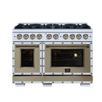 Valente 48" Gas Range in White, 8 Sealed Burnes, 94 000 BTU Cooktop Output, 6.7 Cu.Ft. Double Oven, Telescopic Racks - BonPrix Électroménagers