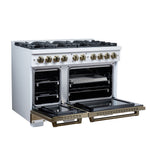 Valente 48" Gas Range in White, 8 Sealed Burnes, 94 000 BTU Cooktop Output, 6.7 Cu.Ft. Double Oven, Telescopic Racks - BonPrix Électroménagers