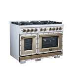 Valente 48" Gas Range in White, 8 Sealed Burnes, 94 000 BTU Cooktop Output, 6.7 Cu.Ft. Double Oven, Telescopic Racks - BonPrix Électroménagers