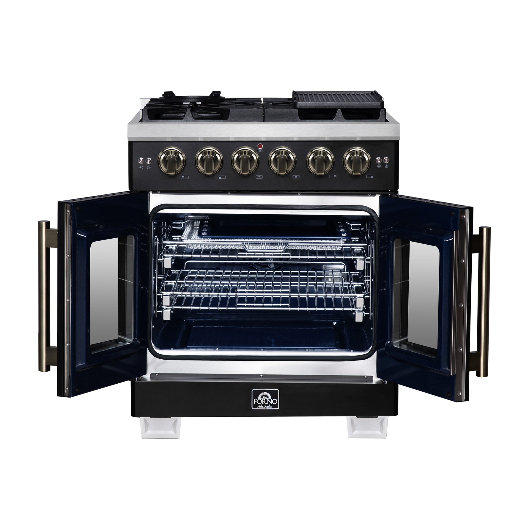 Forno Capriasca 30-Inch Freestanding French Door Gas Range, 4 Burners, Convection Oven, Energy Efficient - BonPrix Électroménagers
