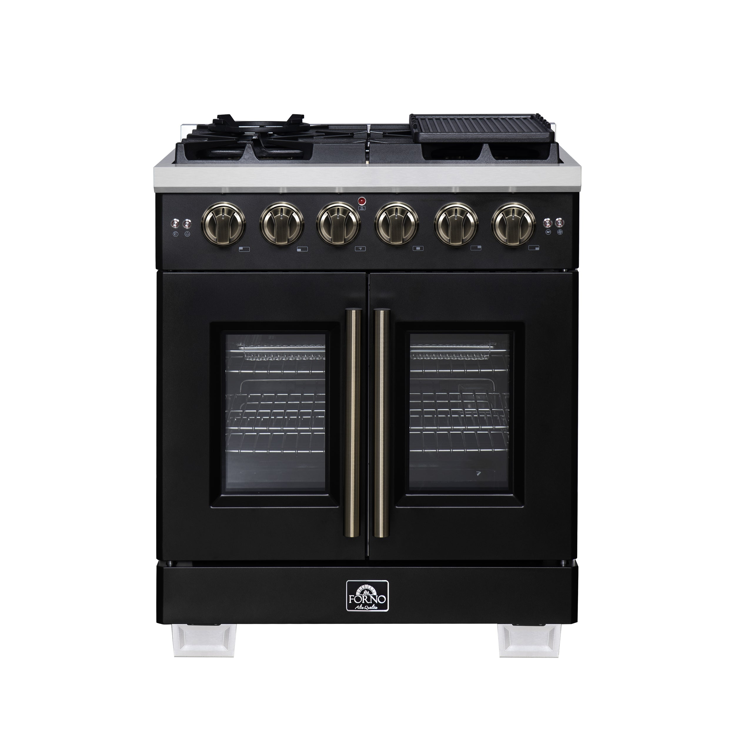 Forno Capriasca 30-Inch Freestanding French Door Gas Range, 4 Burners, Convection Oven, Energy Efficient - BonPrix Électroménagers