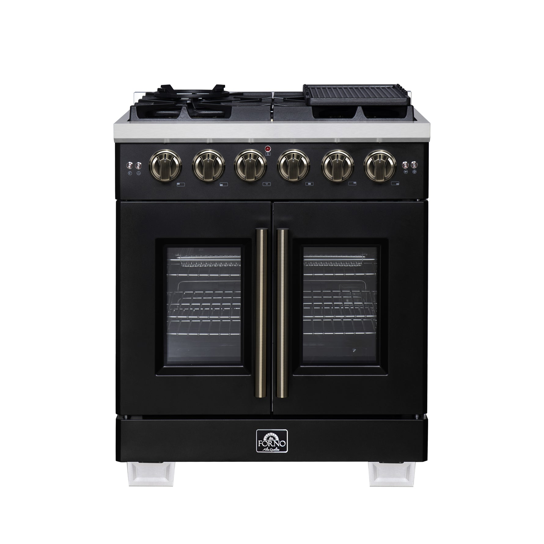 Forno Capriasca 30-Inch Freestanding French Door Gas Range, 4 Burners, Convection Oven, Energy Efficient - BonPrix Électroménagers