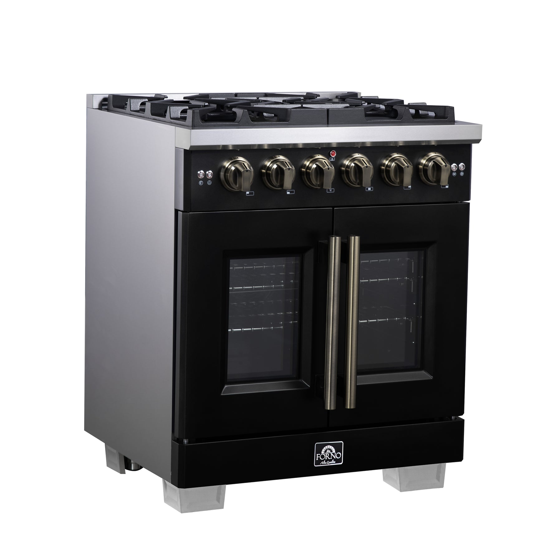 Forno Capriasca 30-Inch Freestanding French Door Gas Range, 4 Burners, Convection Oven, Energy Efficient - BonPrix Électroménagers