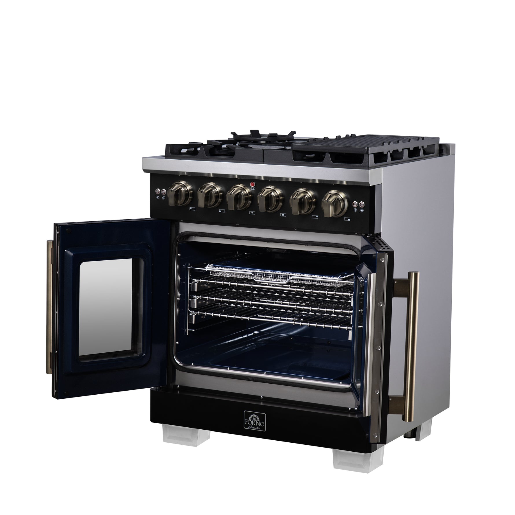 Forno Capriasca 30-Inch Freestanding French Door Gas Range, 4 Burners, Convection Oven, Energy Efficient - BonPrix Électroménagers