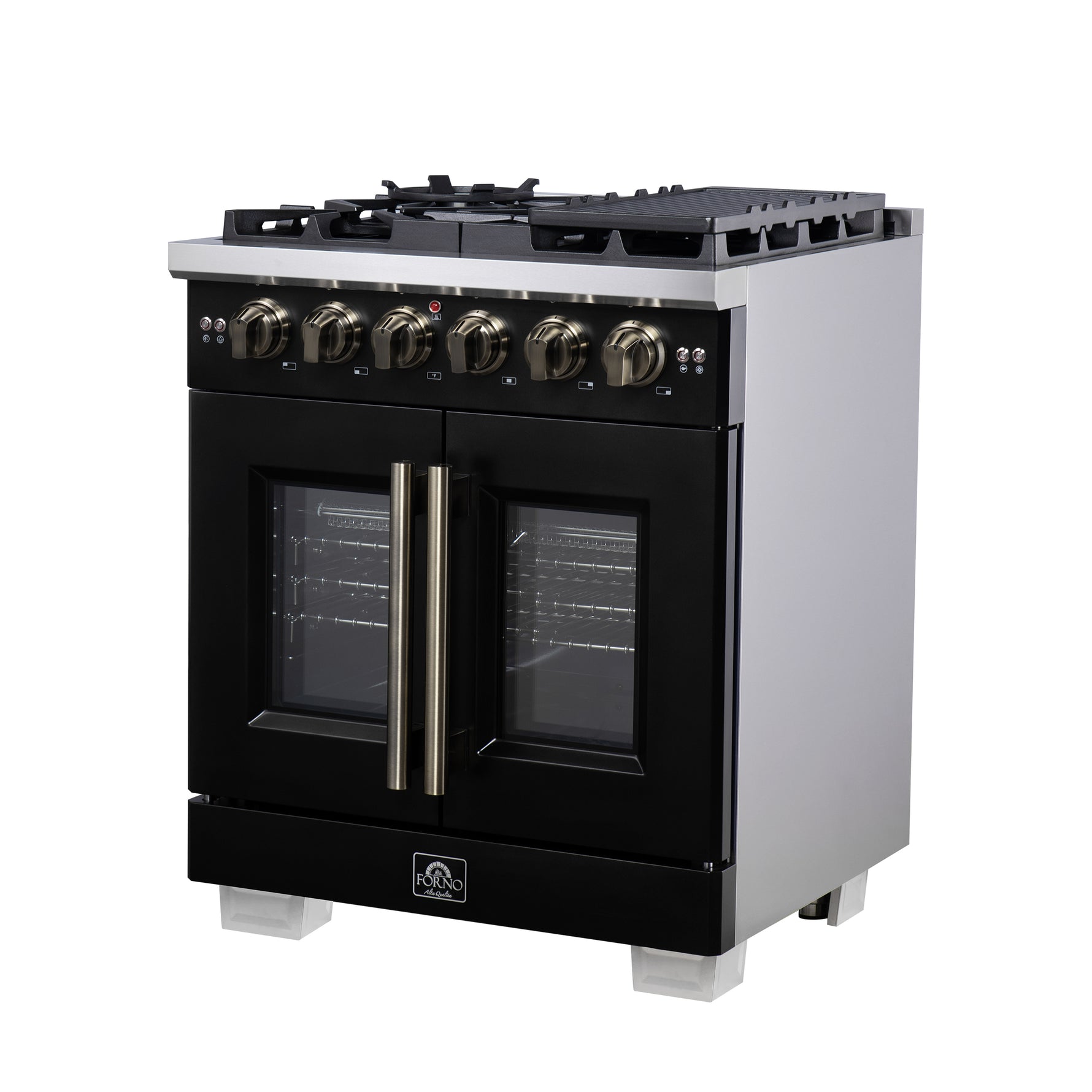 Forno Capriasca 30-Inch Freestanding French Door Gas Range, 4 Burners, Convection Oven, Energy Efficient - BonPrix Électroménagers