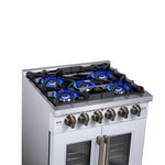 Forno Capriasca 30-Inch White Freestanding French Door Gas Range, 4 Burners, Convection Oven, Energy Efficient - BonPrix Électroménagers