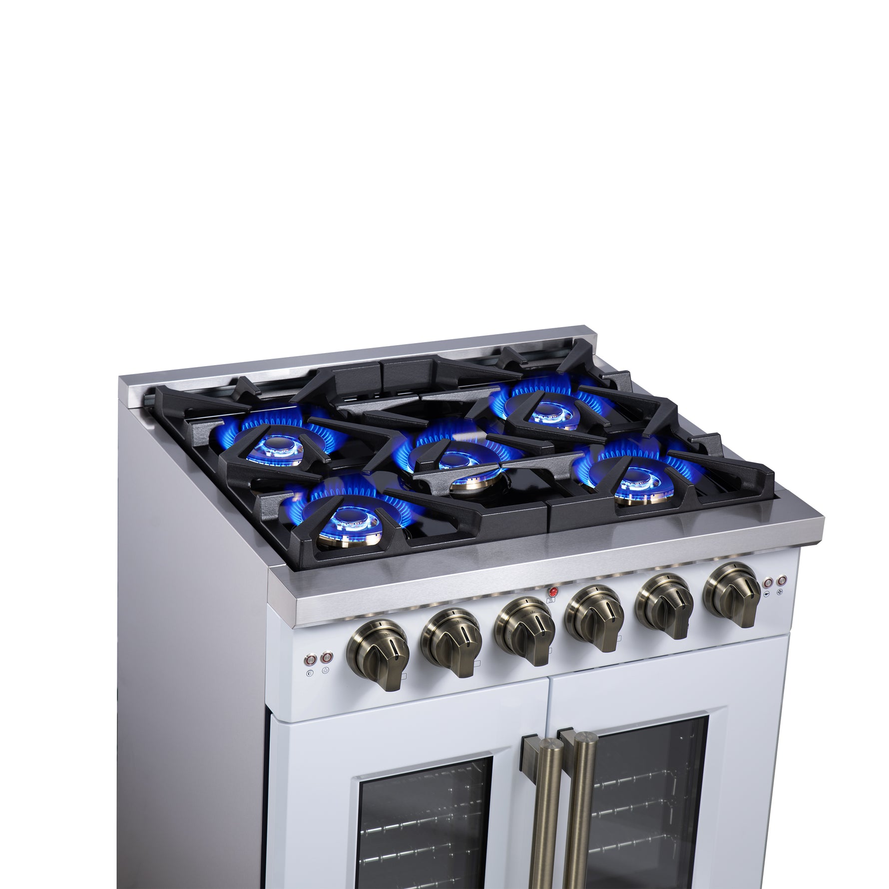 Forno Capriasca 30-Inch White Freestanding French Door Gas Range, 4 Burners, Convection Oven, Energy Efficient - BonPrix Électroménagers