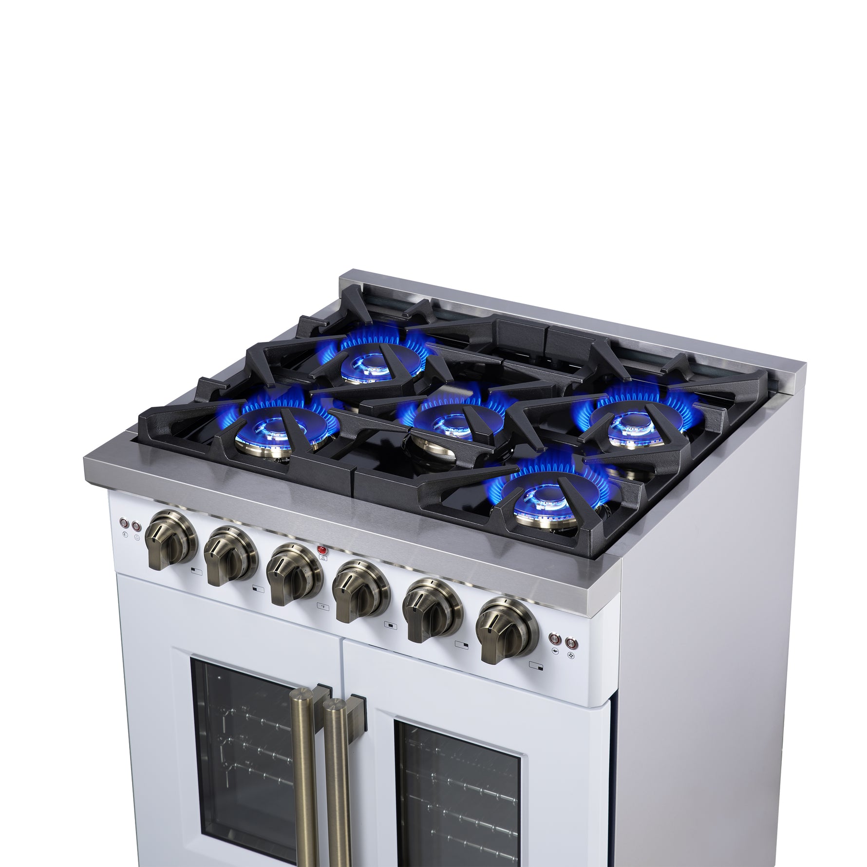 Forno Capriasca 30-Inch White Freestanding French Door Gas Range, 4 Burners, Convection Oven, Energy Efficient - BonPrix Électroménagers