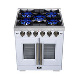Forno Capriasca 30-Inch White Freestanding French Door Gas Range, 4 Burners, Convection Oven, Energy Efficient - BonPrix Électroménagers