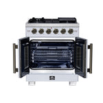 Forno Capriasca 30-Inch White Freestanding French Door Gas Range, 4 Burners, Convection Oven, Energy Efficient - BonPrix Électroménagers