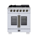 Forno Capriasca 30-Inch White Freestanding French Door Gas Range, 4 Burners, Convection Oven, Energy Efficient - BonPrix Électroménagers